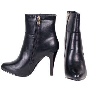 Women's Ankle Booties, Fashion Zipper Black 10" Faux Leather Heel Boots, SB-2001